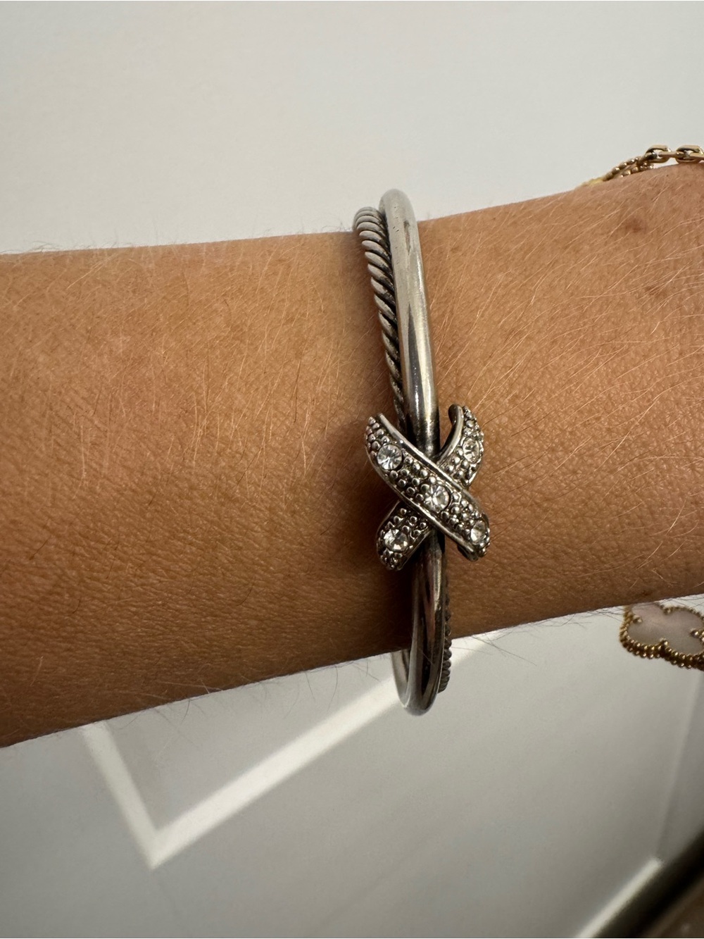 Rhinestone X Silver-Tone Cuff Bracelet - Women's Jewelry